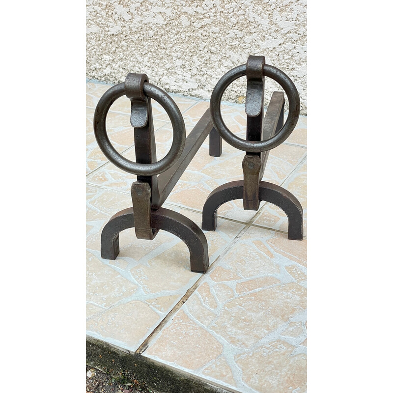 Pair of vintage Brutalist steel andirons