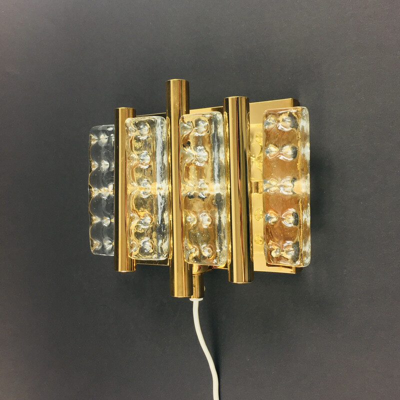 Pair of scandinavian vintage glass and brass wall lamps by Carl Fagerlund for Lyfa, 1960s