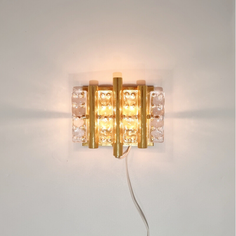 Pair of scandinavian vintage glass and brass wall lamps by Carl Fagerlund for Lyfa, 1960s