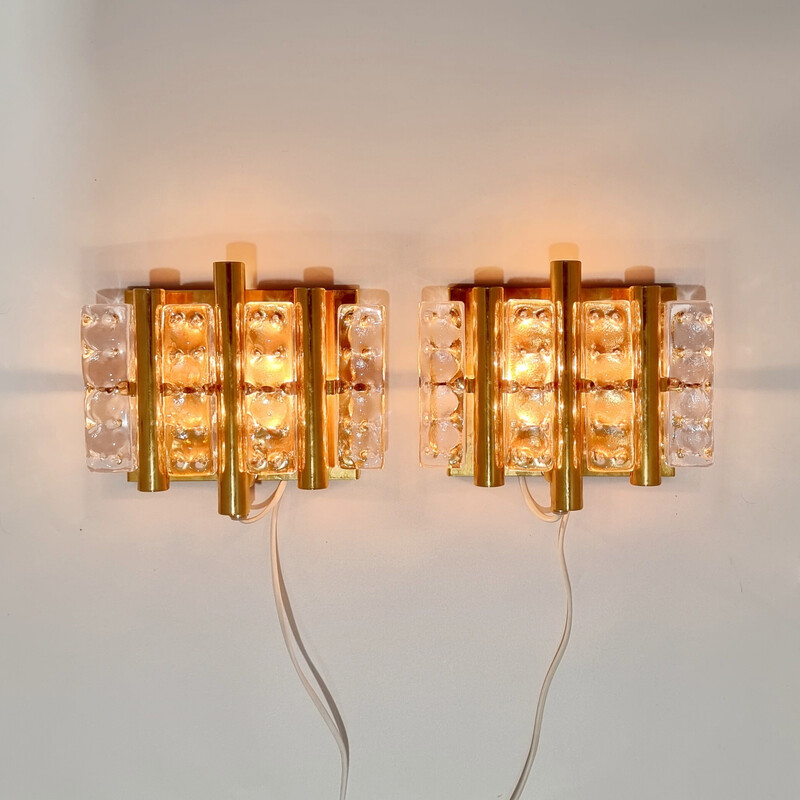 Paar skandinavische Wandlampen aus Glas und Messing von Carl Fagerlund für Lyfa, 1960er Jahre