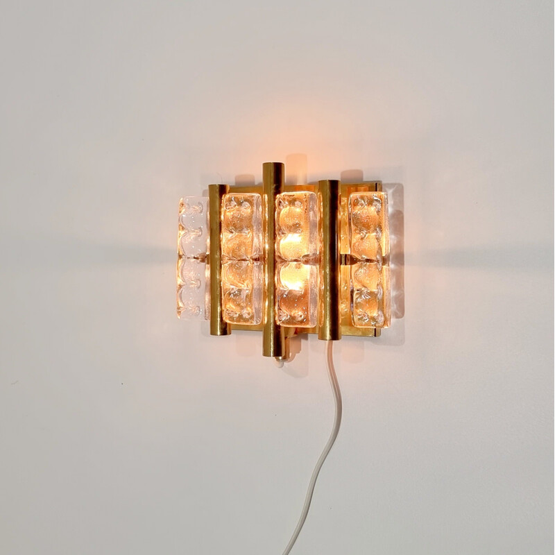 Pair of scandinavian vintage glass and brass wall lamps by Carl Fagerlund for Lyfa, 1960s