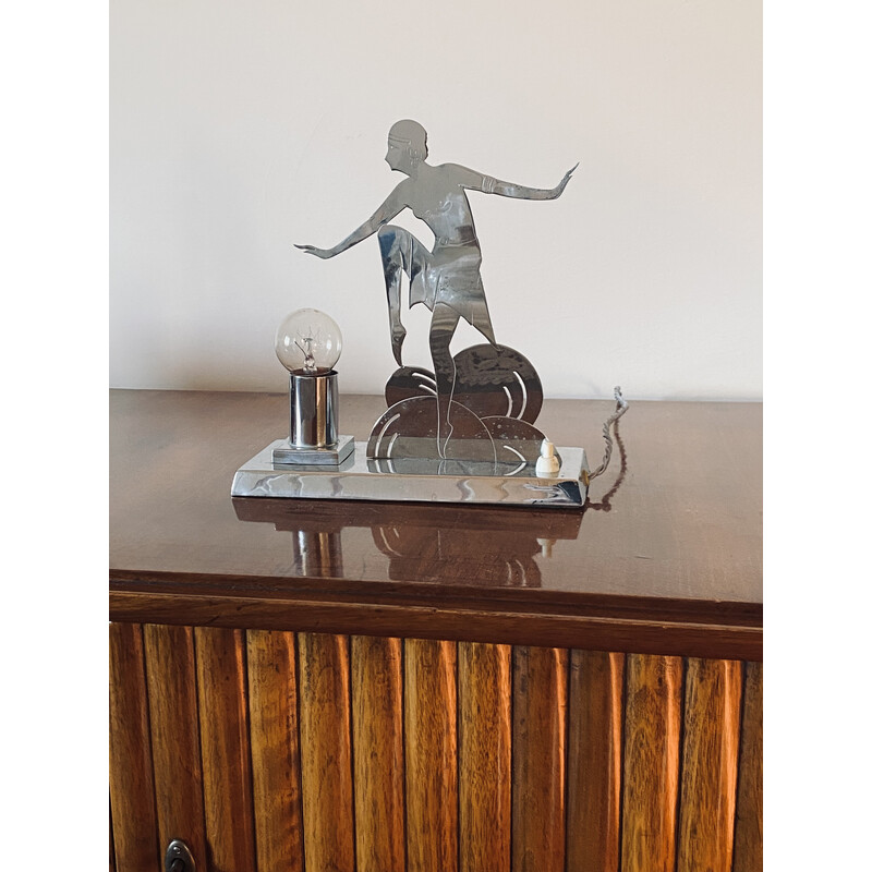 Art Decó vintage Charleston Dancer lámpara de mesa cubista, Francia 1930