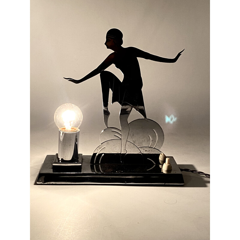 Art Deco vintage Charleston Dancer kubistische tafellamp, Frankrijk 1930