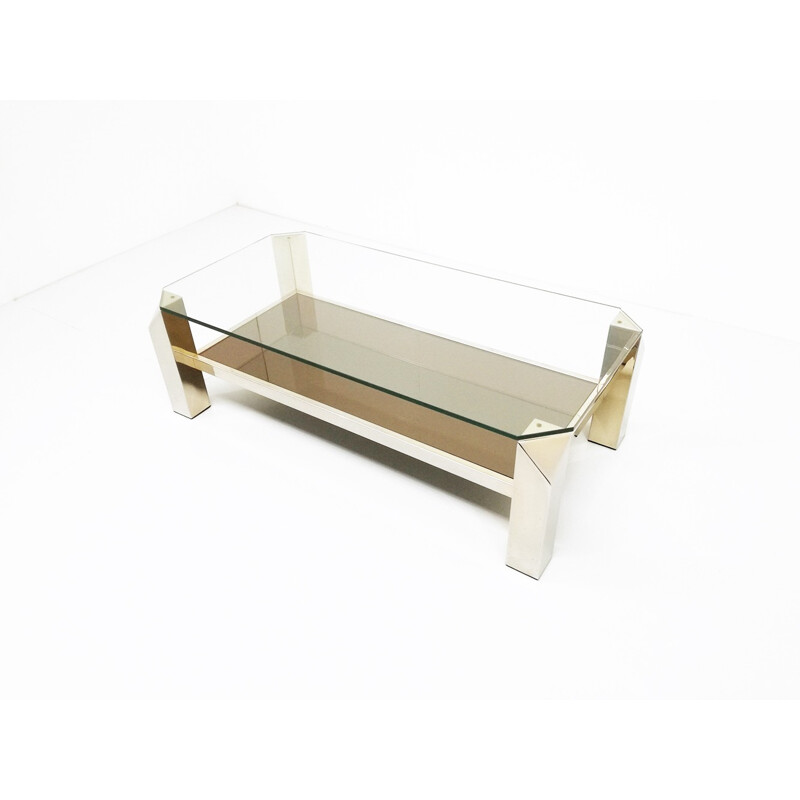 Coffee table in chromed steel and glass produced by Belgo - 1970s