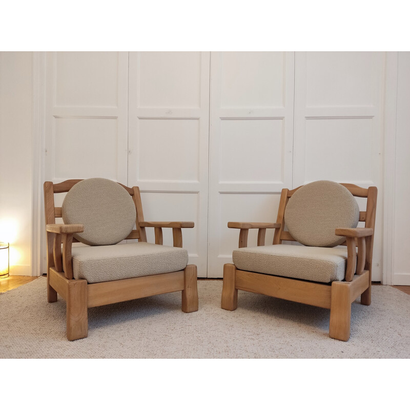 Pair of vintage wood and fabric armchairs