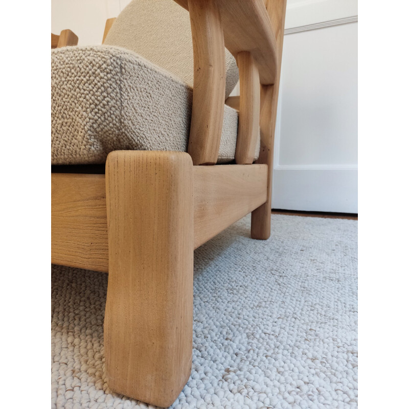 Pair of vintage wood and fabric armchairs