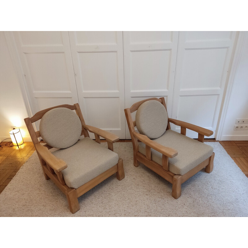 Paar vintage houten en stoffen fauteuils