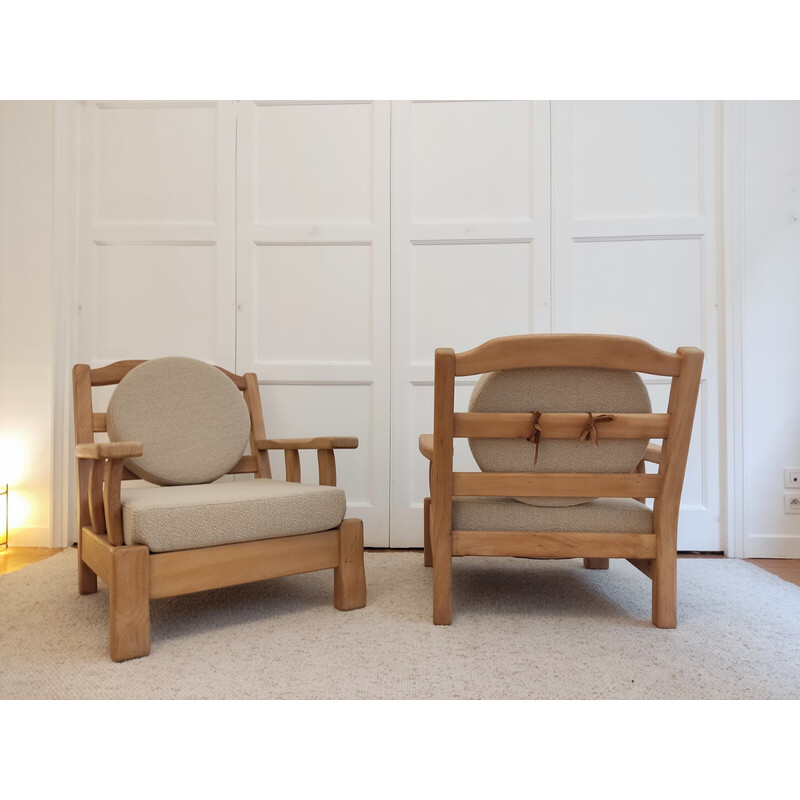 Pair of vintage wood and fabric armchairs