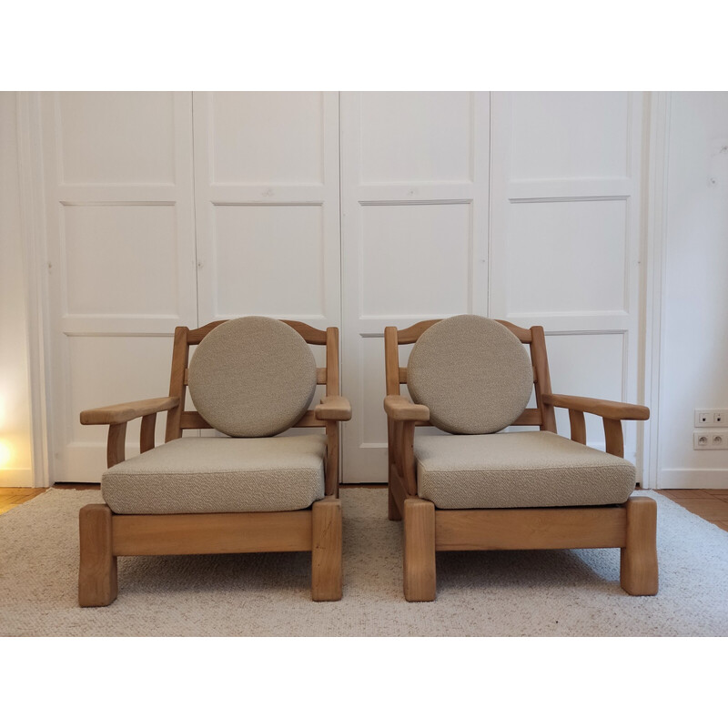 Pair of vintage wood and fabric armchairs