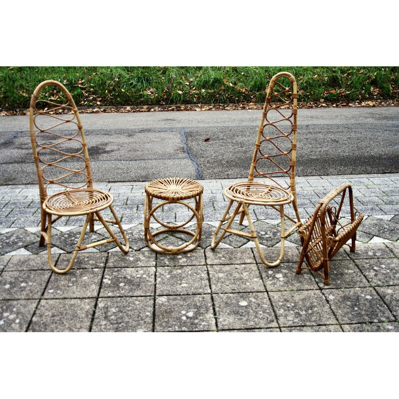 Vintage bamboo living room set by Bonacina and Albini, 1960