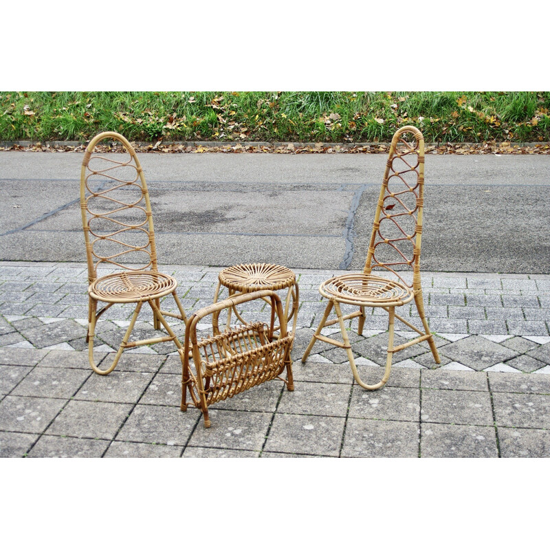 Vintage bamboo living room set by Bonacina and Albini, 1960