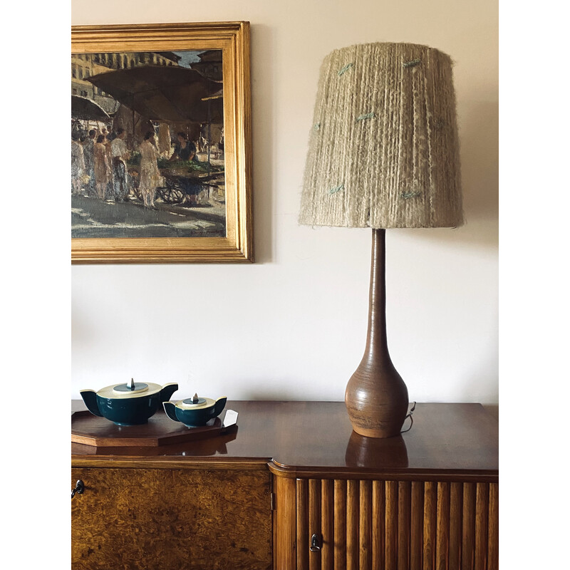 Lampe de table vintage en faïence, France 1950