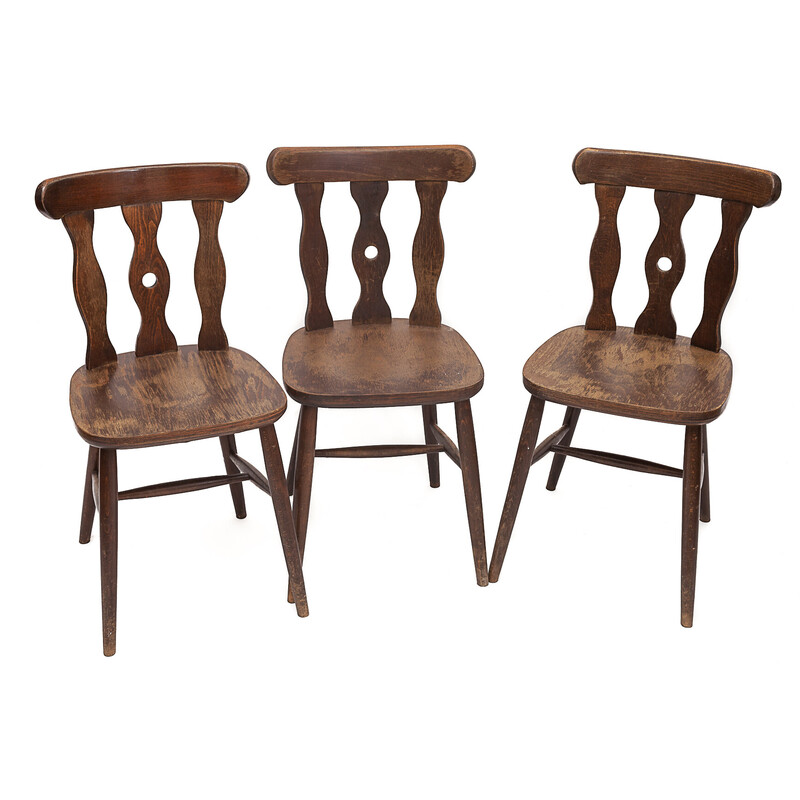 Lot de 7 chaises bistrot vintage en bois précieux, 1950