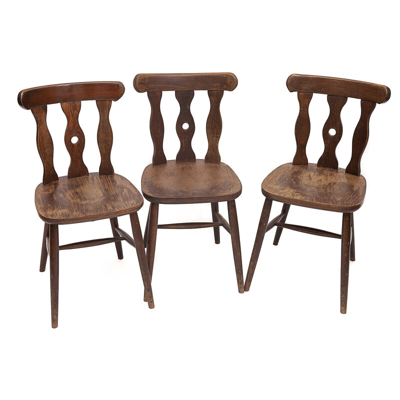 Set of 7 vintage bistro chairs in precious wood, 1950