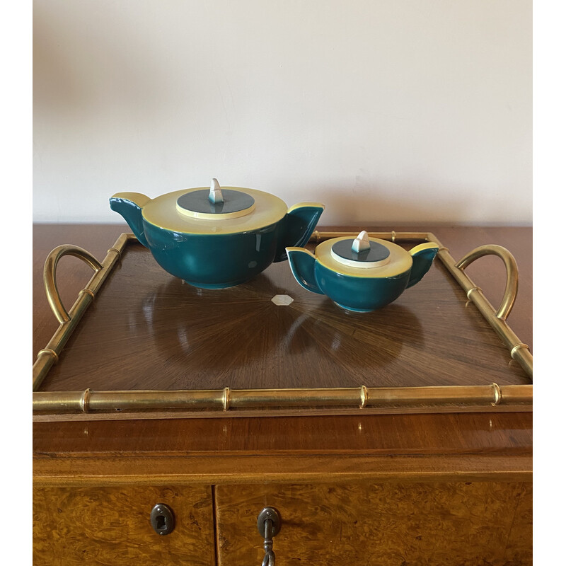 Vintage brass and wood tray, Italy 1970s