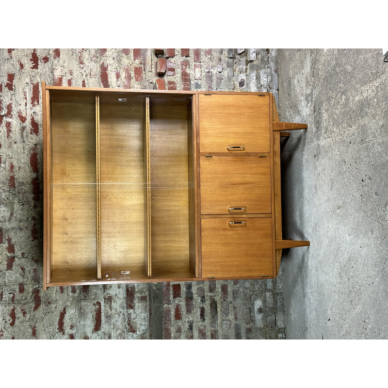 Oude boekenkast van essenhout en metaal, 1950-1960