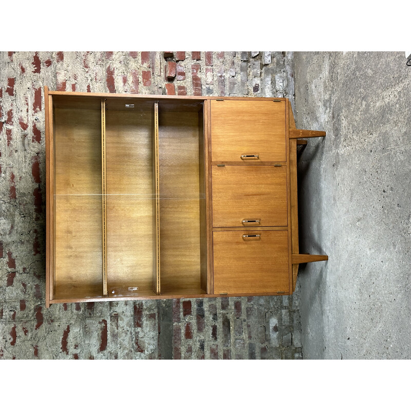 Vintage ashwood and metal bookcase, 1950-1960s