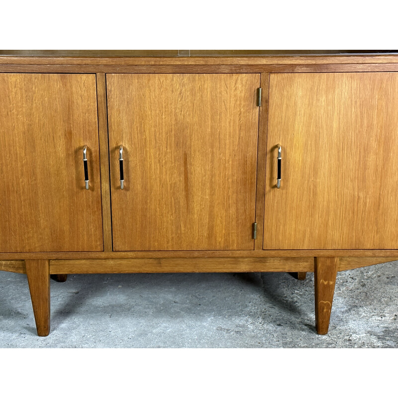 Vintage ashwood and metal bookcase, 1950-1960s