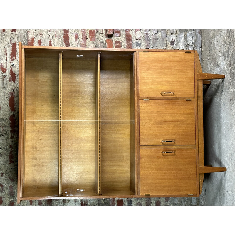 Oude boekenkast van essenhout en metaal, 1950-1960