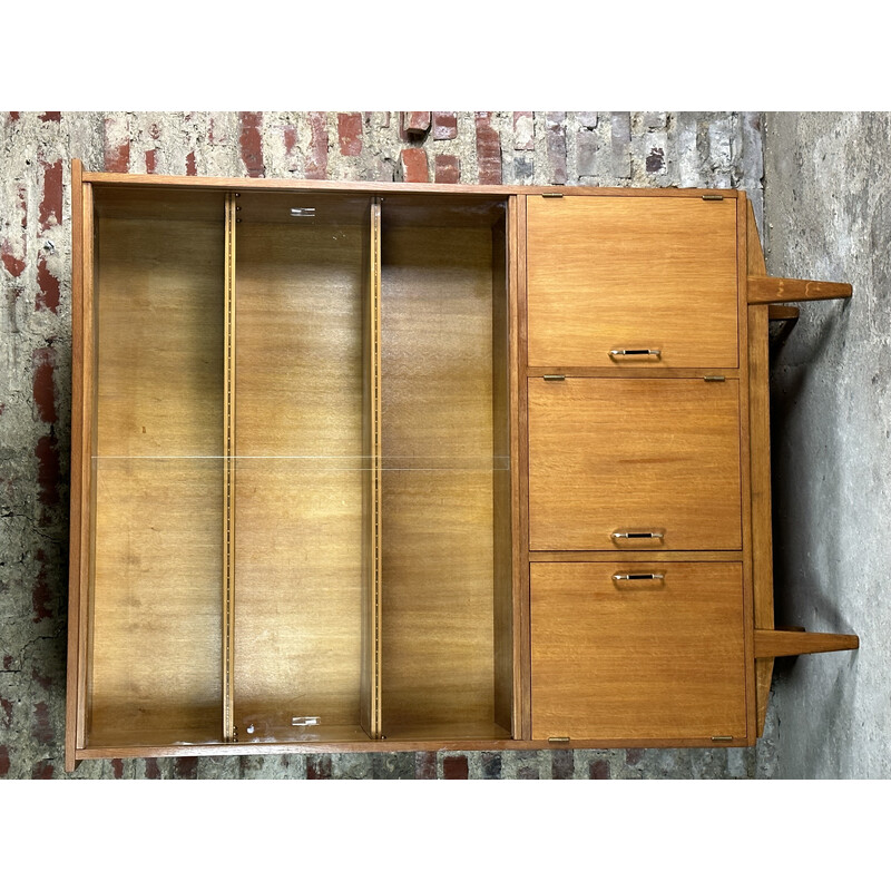 Vintage ashwood and metal bookcase, 1950-1960s