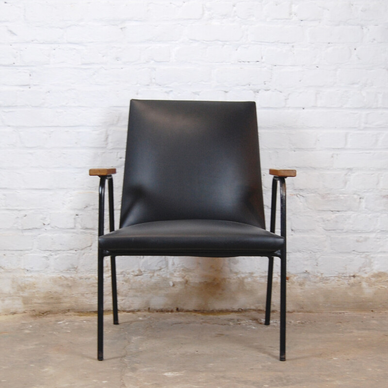 Vintage armchair "Robert" in wood, imitation and steel by Pierre Guariche for Meurop, 1962-1967s
