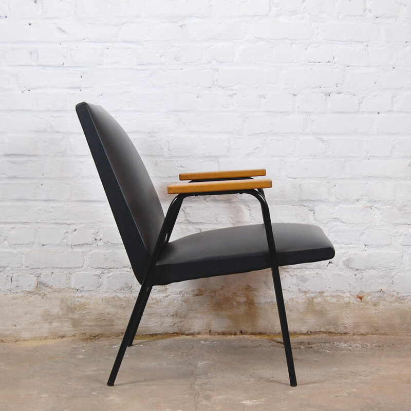 Vintage armchair "Robert" in wood, imitation and steel by Pierre Guariche for Meurop, 1962-1967s