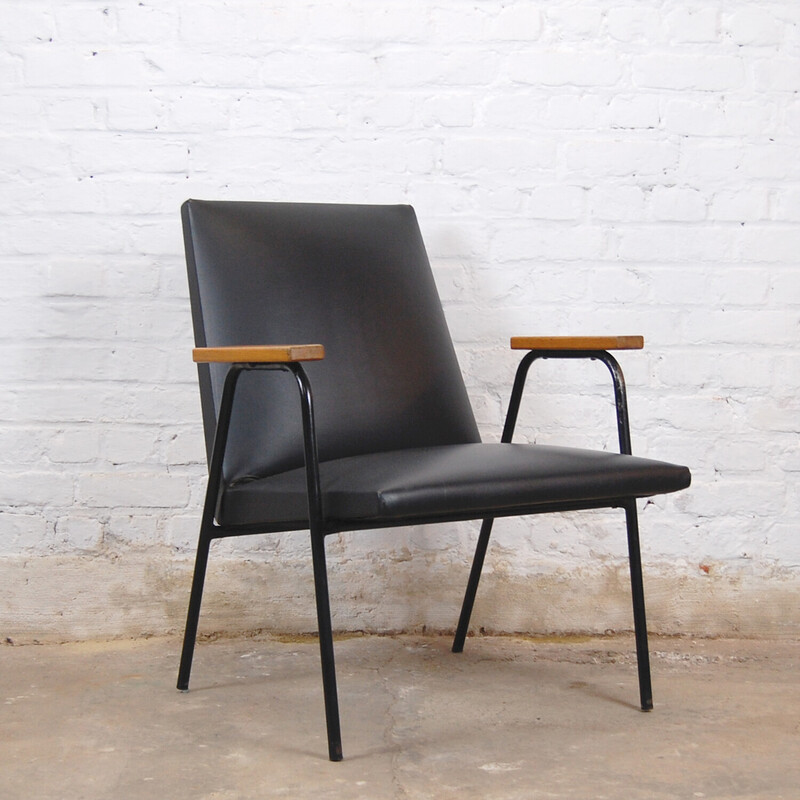 Vintage armchair "Robert" in wood, imitation and steel by Pierre Guariche for Meurop, 1962-1967s