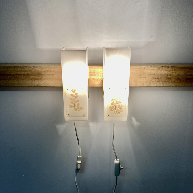 Pair of vintage scandinavian metal and plastic wall lamps, 1950s
