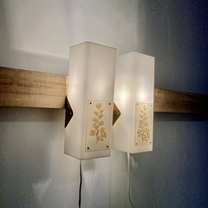Pair of vintage scandinavian metal and plastic wall lamps, 1950s