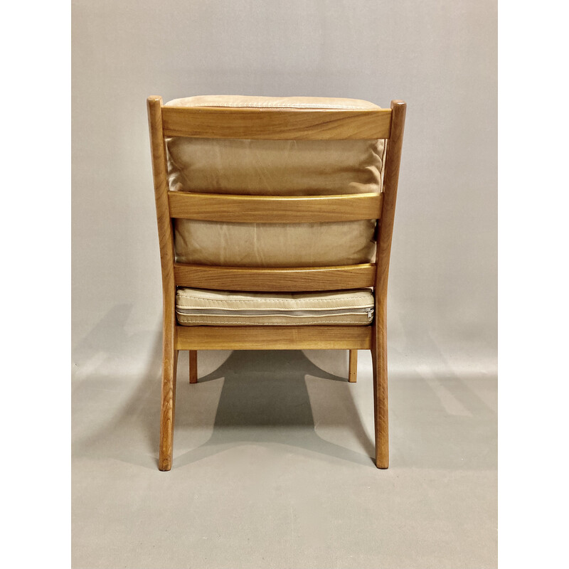 Poltrona scandinava in teak e pelle, 1950