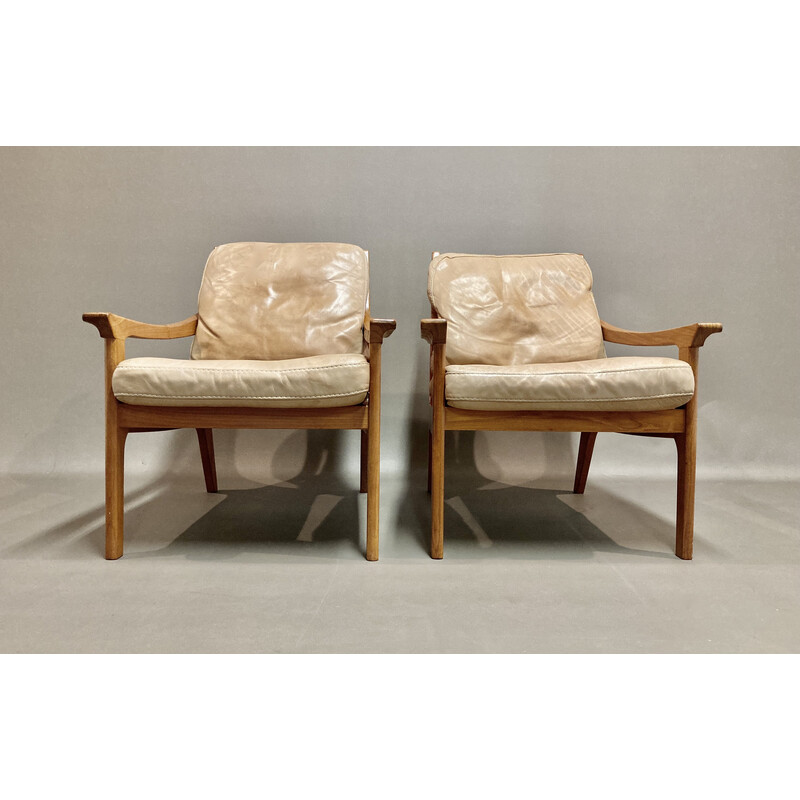 Skandinavischer Vintage-Sessel aus Teakholz und Leder, 1950