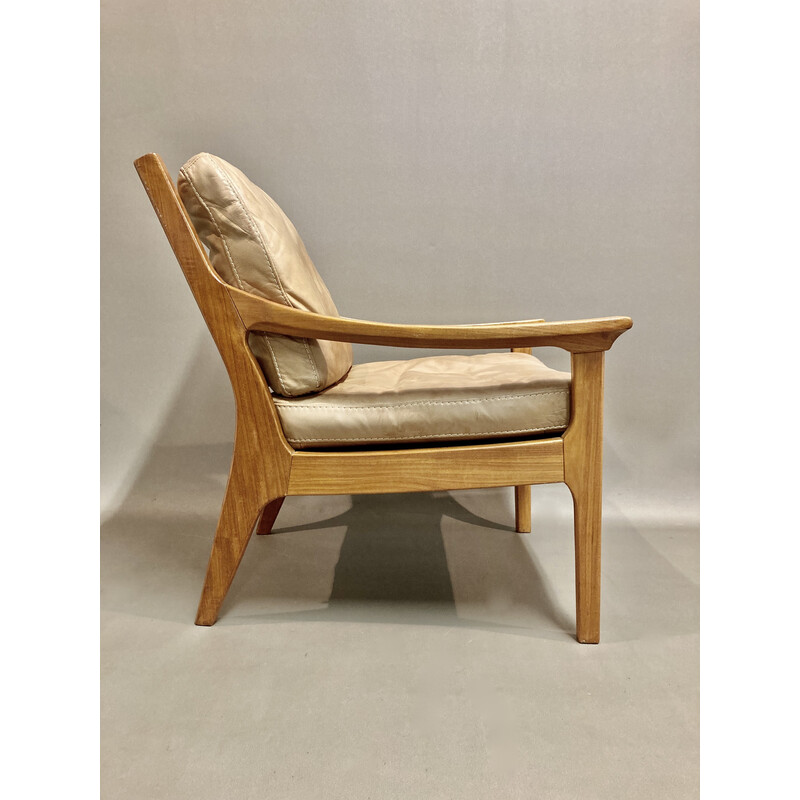 Scandinavian vintage armchair in teak and leather, 1950s