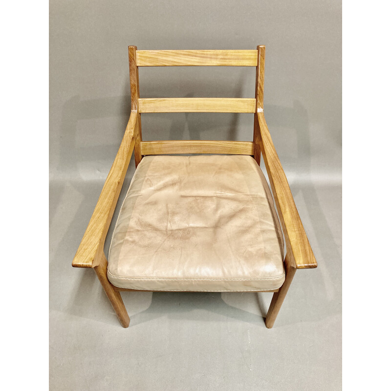 Sillón escandinavo de teca y cuero, 1950