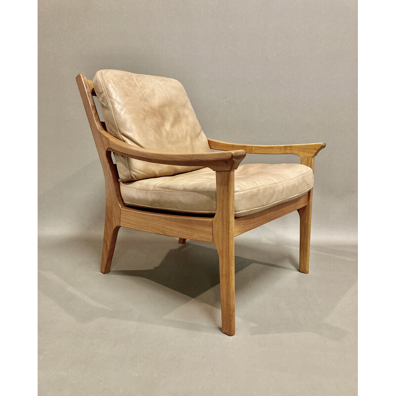 Scandinavian vintage armchair in teak and leather, 1950s