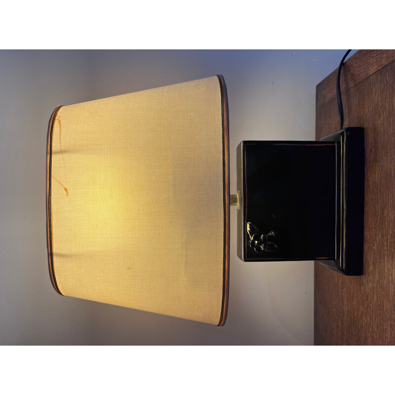 Lampe vintage en céramique et tissu, 1980
