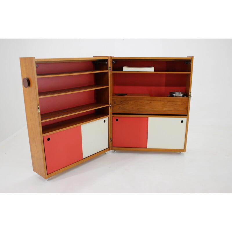 Vintage teak folding bar cabinet by Johannes Andersen, Denmark 1960s
