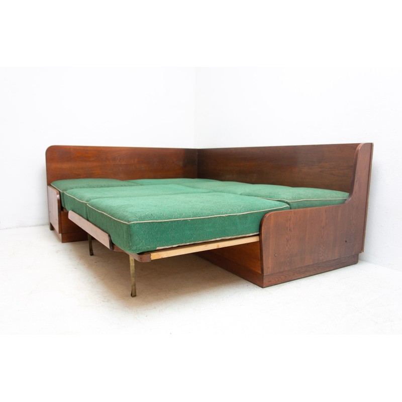 Sofá cama plegable de esquina de mediados de siglo, Checoslovaquia Años 60