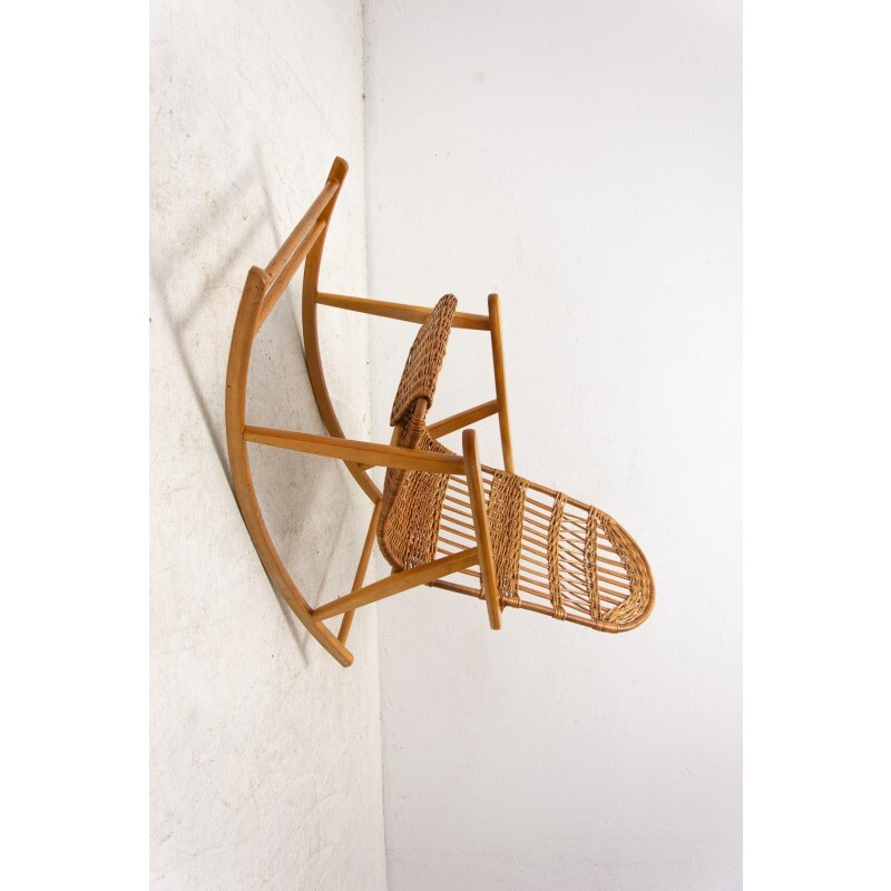 Mid century wicker rocking chair, Czechoslovakia 1960s