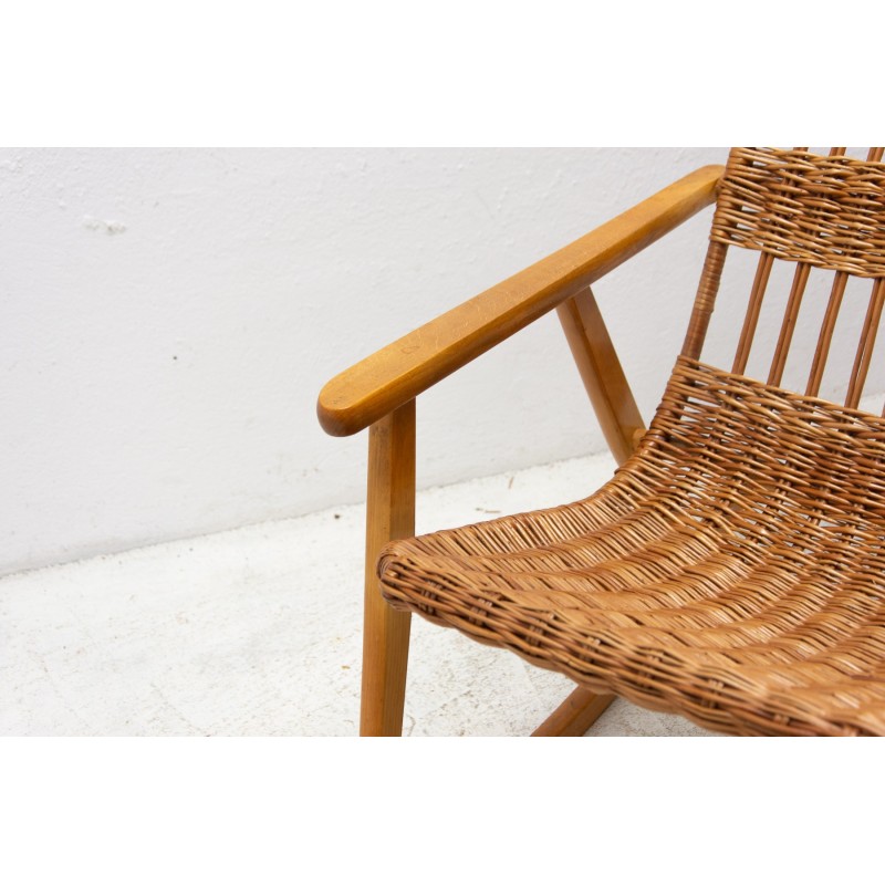 Mid century wicker rocking chair, Czechoslovakia 1960s