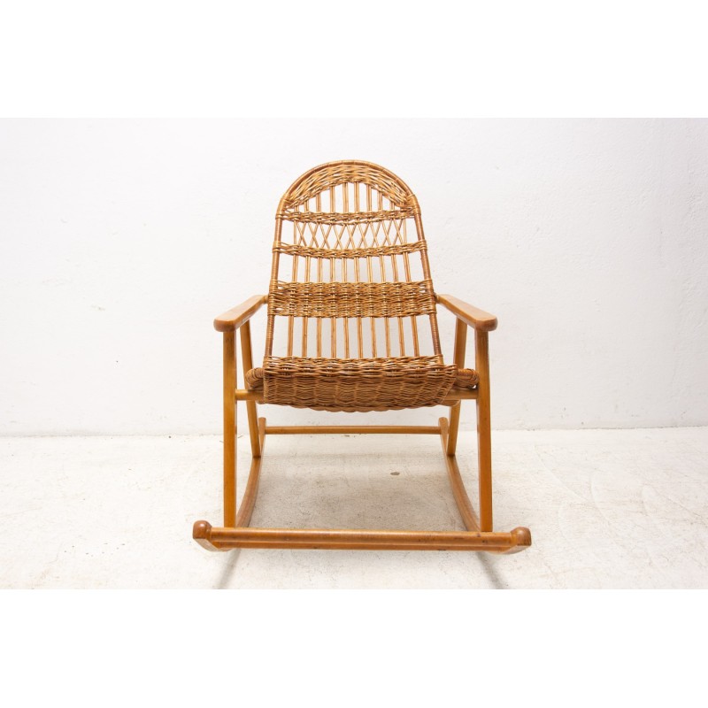 Mid century wicker rocking chair, Czechoslovakia 1960s