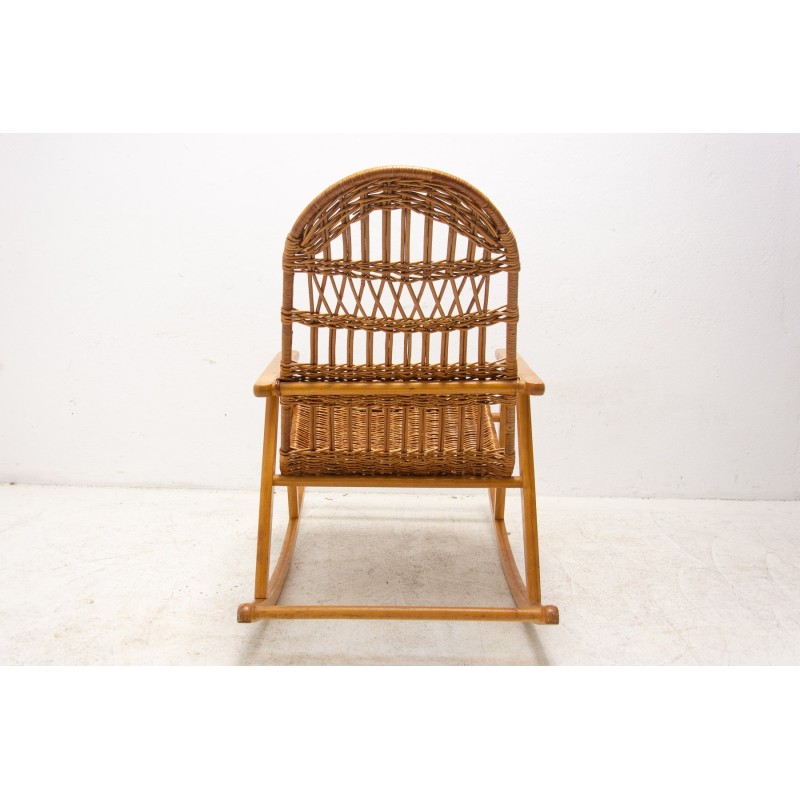 Mid century wicker rocking chair, Czechoslovakia 1960s