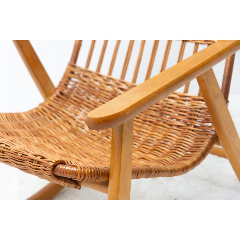 Mid century wicker rocking chair, Czechoslovakia 1960s