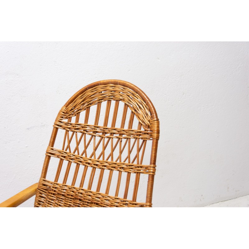 Mid century wicker rocking chair, Czechoslovakia 1960s