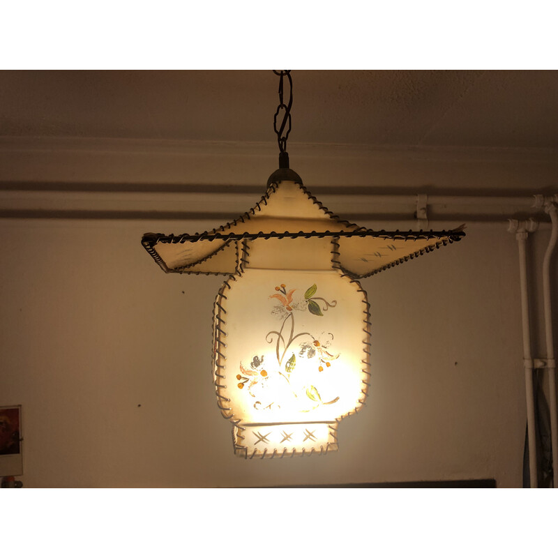 Vintage pendant lamp with Chinese scenes, 1950-1960s