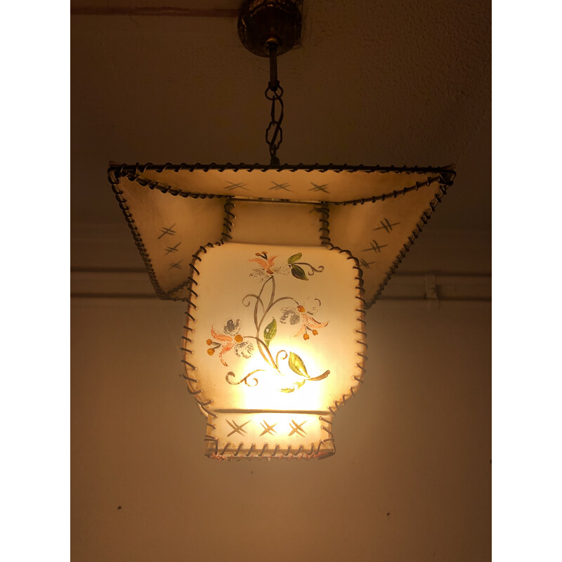 Vintage pendant lamp with Chinese scenes, 1950-1960s