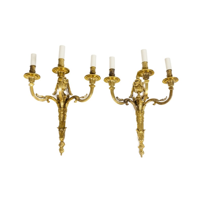 Pair of vintage gilt bronze wall lamps, 1880