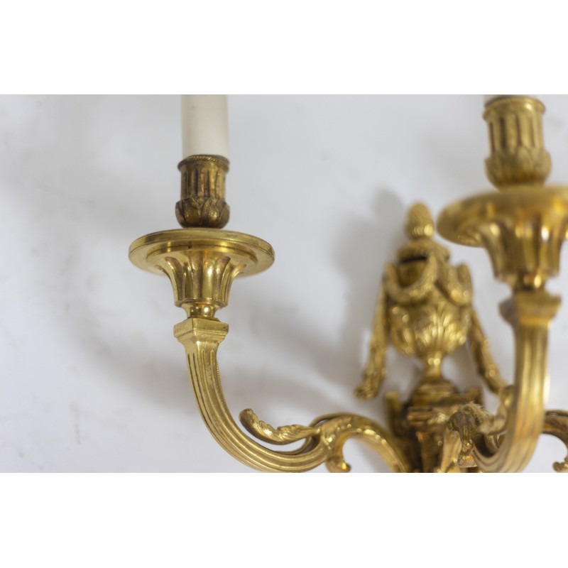 Pair of vintage gilt bronze wall lamps, 1880