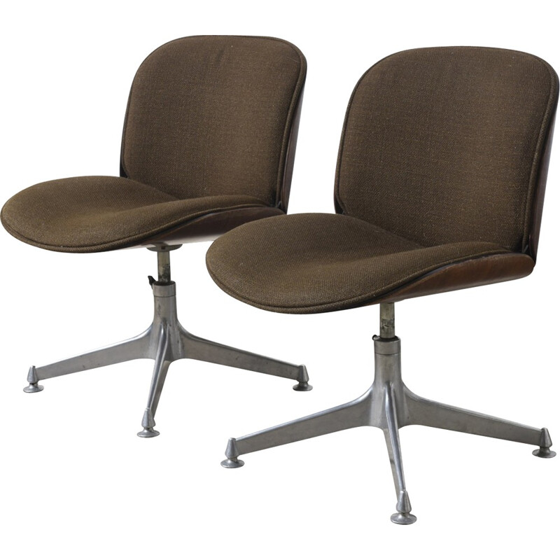 Paire de chaises de bureau marrons en palissandre et en aluminium de Ico Parisi pour MIM - 1950