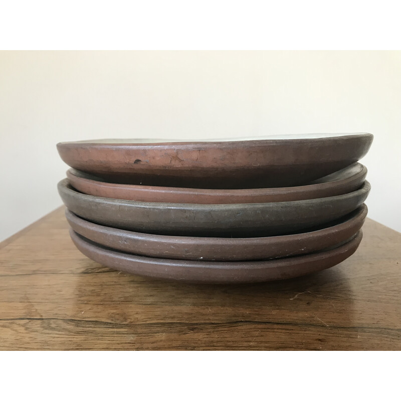 Set of 5 vintage cracked ceramic plates by Ariane Mathieu Quéré for Ateliers Nobiling
