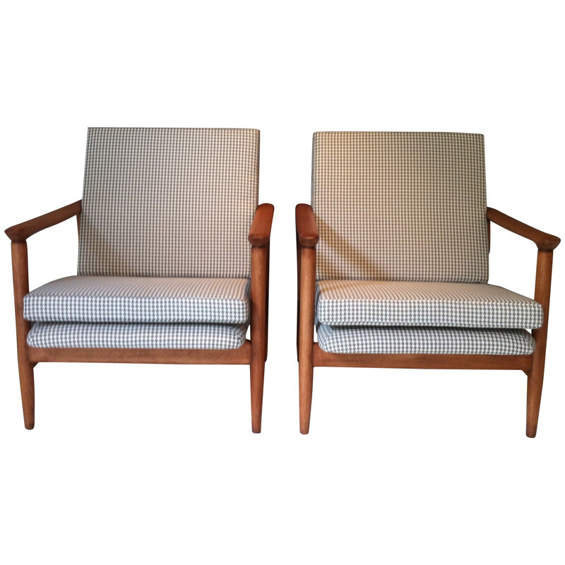 Pair of armchairs with hounds-tooth fabric - 1970s 